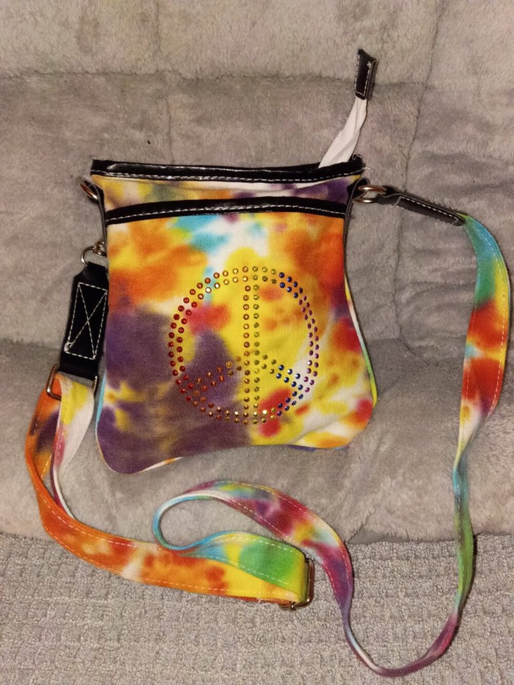 BEAUTIFUL COLORFUL PEACE SIGN CROSSBODY 100% COTTON "undee bandz" HANDBAG